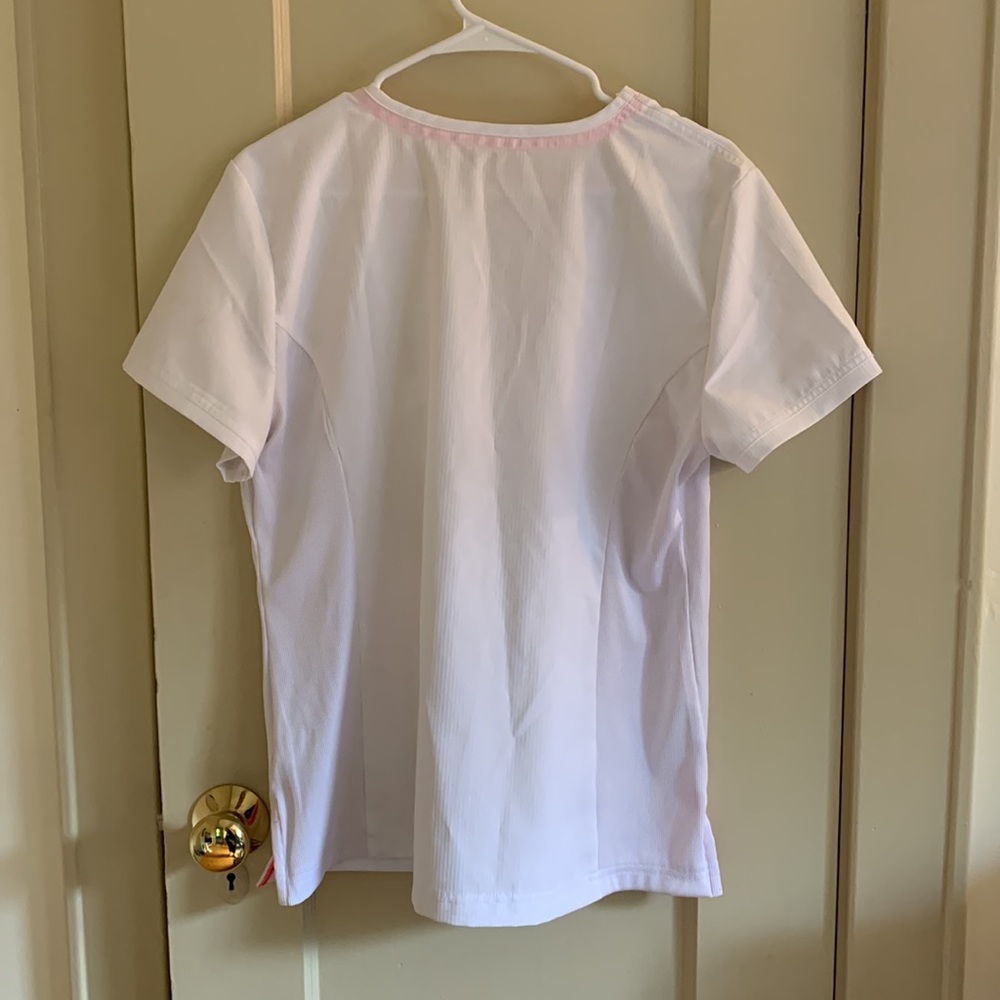 koi White V-Neck Scrub Tops with Pink Trim - Picture 5 of 5